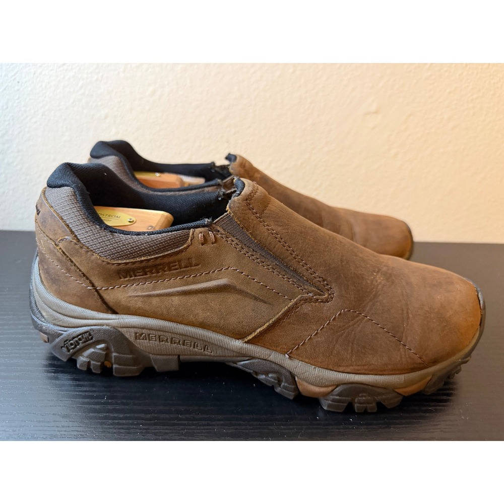 Merrell Moab Adventure Moc Mens 10 Brown Leather Slip On Hiking Shoes J91837